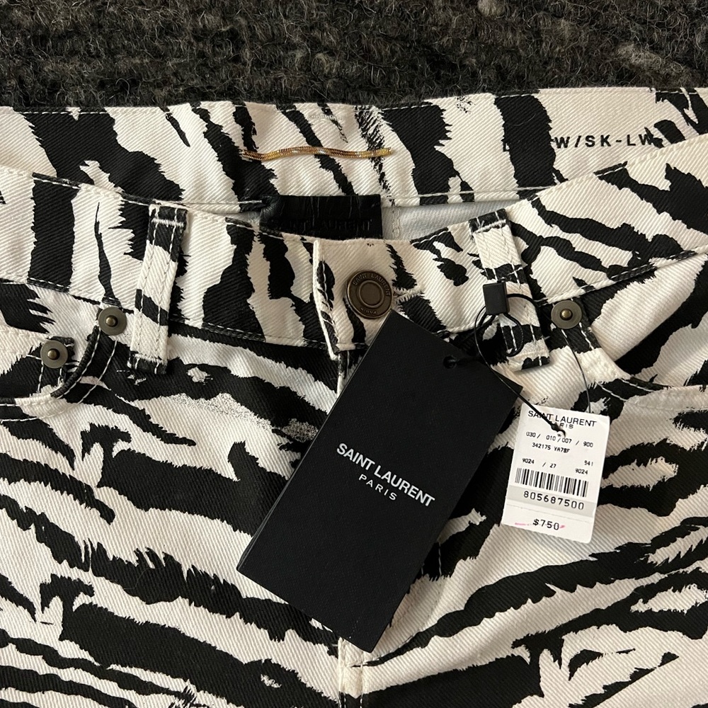 Saint Laurent size 27 SKINNY COTTON DENIM JEANS WITH ZEBRA PRINT. New w/Tags.
